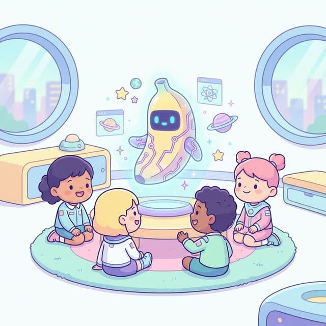 孩子們在充滿未來感的教室中與 AI 互動